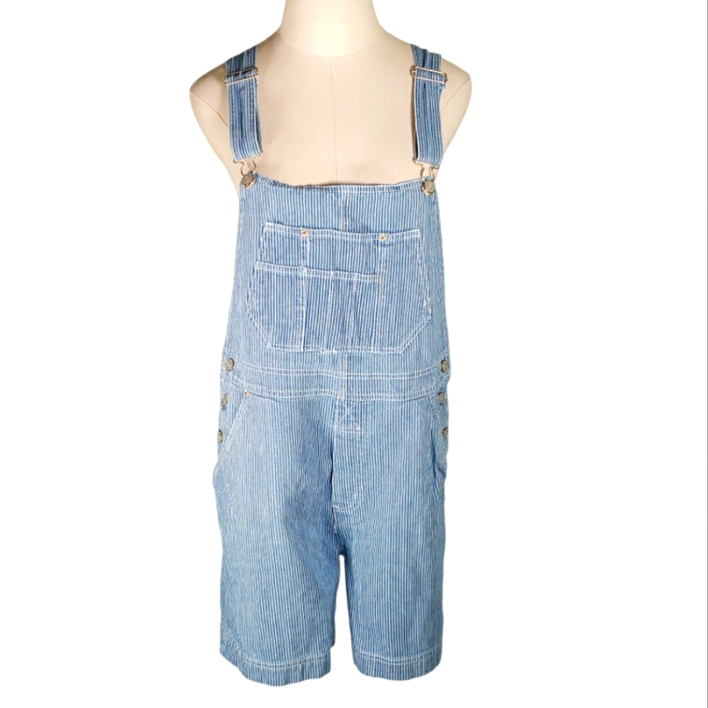 Vintage Hickory Railroad Stripe Overall Cotton Denim Blass Bibb Shortall Romper